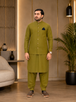 Alternative view of Olive Green -Exclusive Kameez Shalwar & Waistcoat