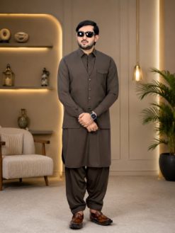 Dark Chocolate -Exclusive Kameez Shalwar & Waistcoat